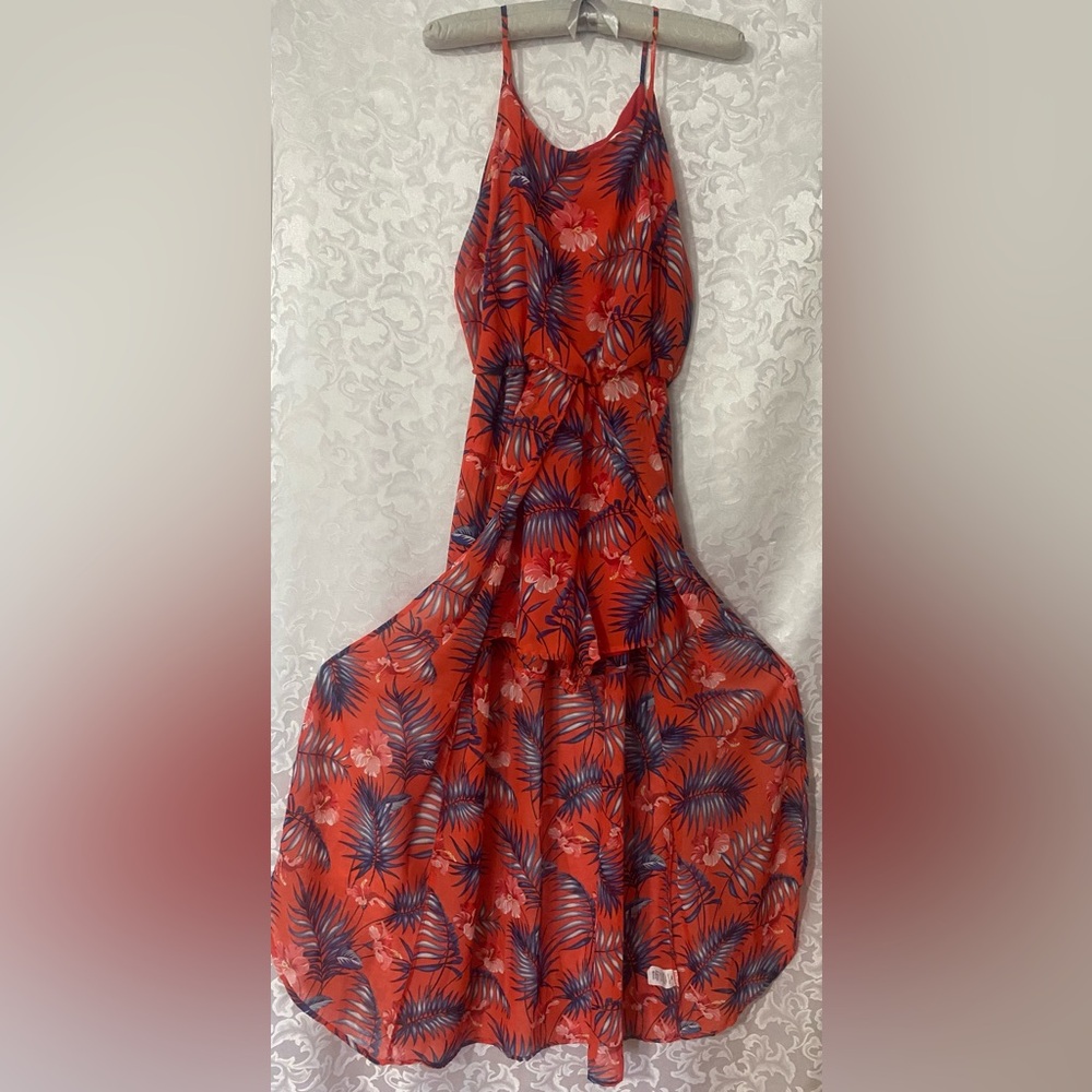 Aura Floral Romper With Long Train, Orange And Blue, Size Women’s M